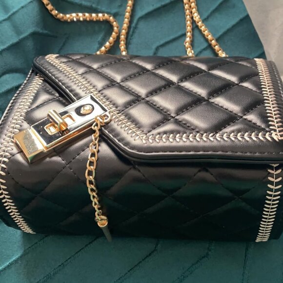 Quilted Crossbody Bag Black Vegan Leather Shoulder Bag Fashion Chain Small Purse - Picture 7 of 9